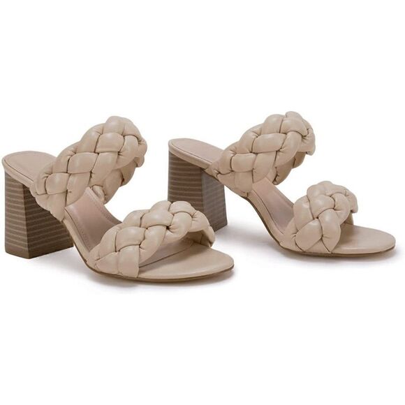 Bridal Bridesmaid Heeled Sandals Braided Open Toe Chunky Heels Slip on Strappy - Picture 2 of 7